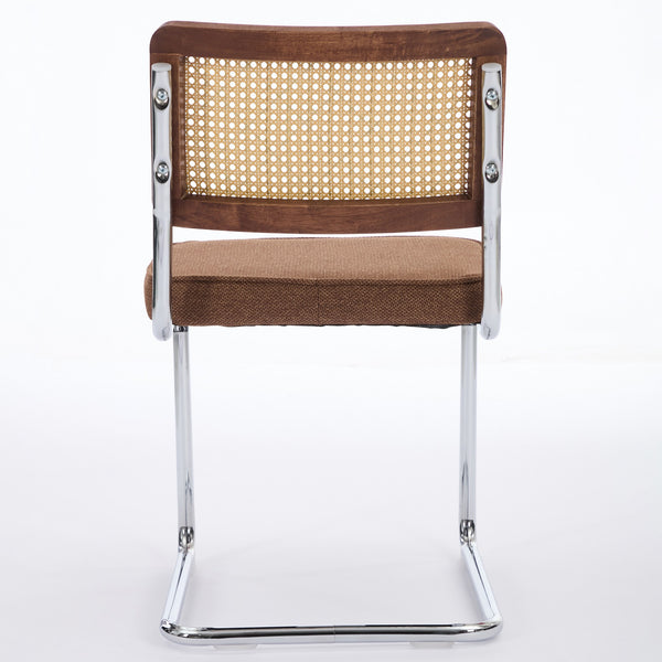 English Elm Mid Century Modern Dining Chairs Set Of 2 - Comfortable Linen Accent With Natural Cane & Chrome Base W1143P342097