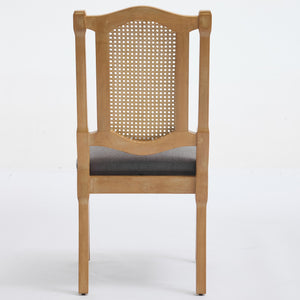 English Elm Full Solid wood rattan-back dining chair with breathable matte linen cushion, high-resilience foam comfort W1143P384365 W1143P384365