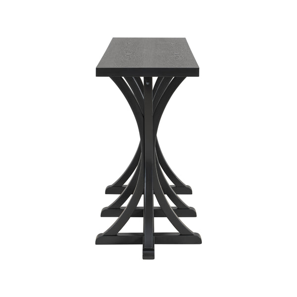 English Elm U-style Farmhouse Console Table Oak Veneer Top Curved Rubberwood Legs Entryway N711P295300B