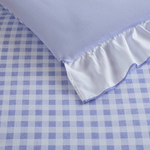 English Elm 3-piece Cottage Gingham Comforter Set with Ruffle Trim and Round Throw Pillow Blue B035P463185