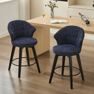 English Elm 008-Wing Upholstered Swivel Counter Stools Set of 2 with Solid Wood Legs, Chenille Comfort & 250lb Capacity Blue W2636P239837