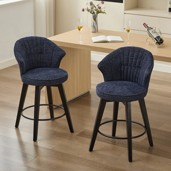 English Elm 008-Wing Upholstered Swivel Counter Stools Set of 2 with Solid Wood Legs, Chenille Comfort & 250lb Capacity Blue W2636P239837