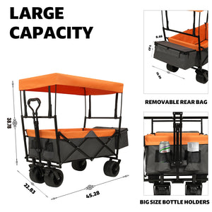English Elm 480lbs Foldable All-terrain Wagon with Canopy Mosquito Net for Camping Outdoor Orange W2932P253227