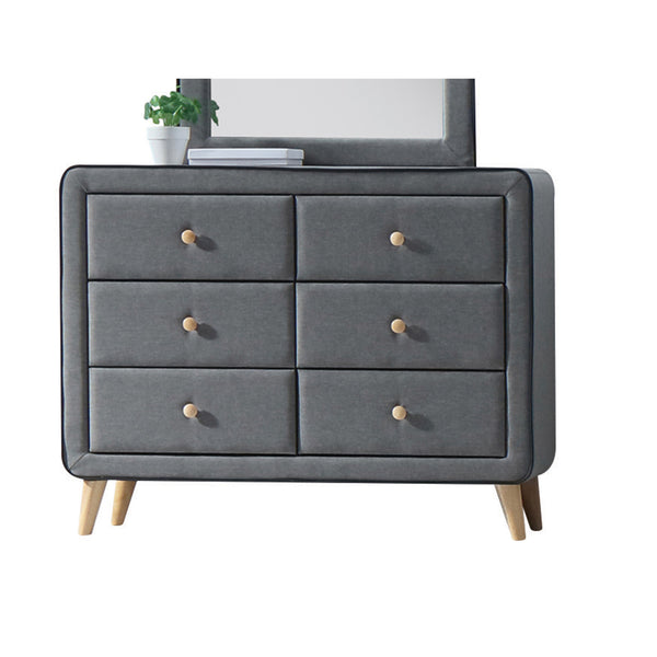English Elm Valda Fabric Dresser with Six Deep Drawers, Black Welt Trim & Natural Wood Accents for Elegant Storage Light Gray 45 L x 19 W x 30 H B2726P261221