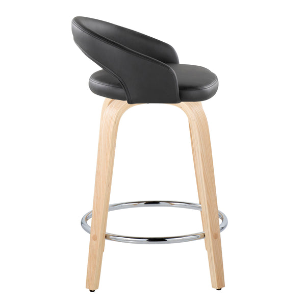 English Elm Fixed-height Swivel Counterstools Natural Wood Faux Leather Chrome Footrest Set B202S01755