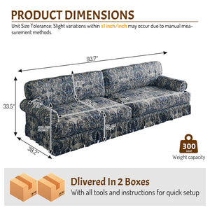 English Elm Chesterfield Velvet King Sleeper Sofa with Nailhead Trim and Rolled Arms for Living Room Blue Floral W1885S00289