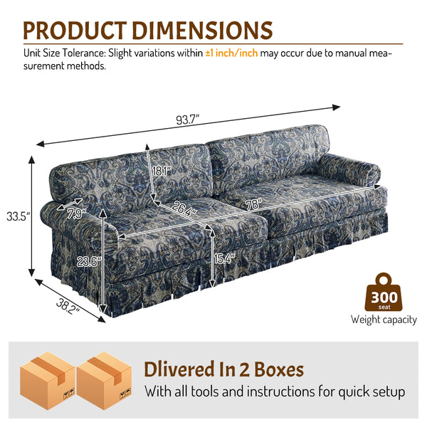 English Elm Chesterfield Velvet King Sleeper Sofa with Nailhead Trim and Rolled Arms for Living Room Blue Floral W1885S00289