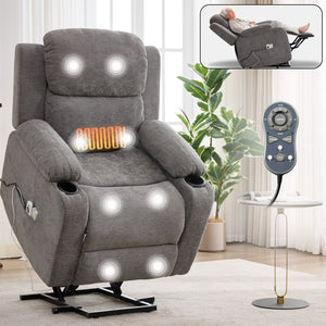 English Elm Infinite Power Lift Recliner with Massage Heat Usb Port and Cup Holders for Seniors W5029P388738
