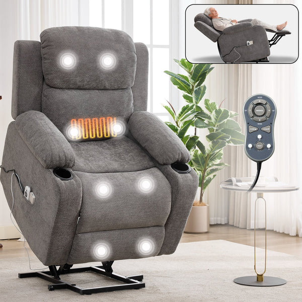 English Elm Infinite Power Lift Recliner with Massage Heat Usb Port and Cup Holders for Seniors W5029P388738