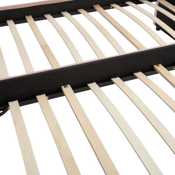 English Elm Pink velvet daybed with diamond-grid pull-out trundle, modern velvet MDF frame, twin size elegance and extra sleep space W1361S00030