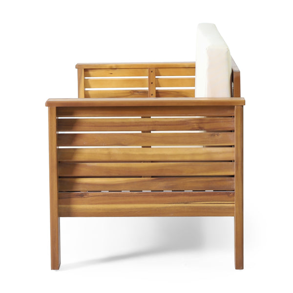 English Elm Christopher Knight Home® - Teak Acacia Wood 4-Piece Outdoor Chat Set with Water-Resistant Cream Cushions, Shutter Slat Design 70692.00-2_70844.00