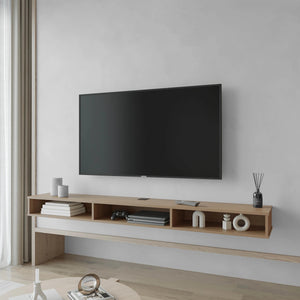 English Elm Ash Ash Wood TV Stand with Three Open Shelves, Sleek Rectangular Design, Durable Grain Finish B062P290282