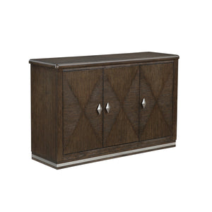 English Elm Modern Brown Wire-Brushed Server with 3 Cabinets, Adjustable Shelves, Nickel Diamond Handles & Metallic Base B011P372230