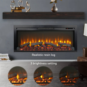 English Elm 44 Inch Recessed Electric Fireplace with Led Flame Heater and Remote for Living Rooms W1769P171420