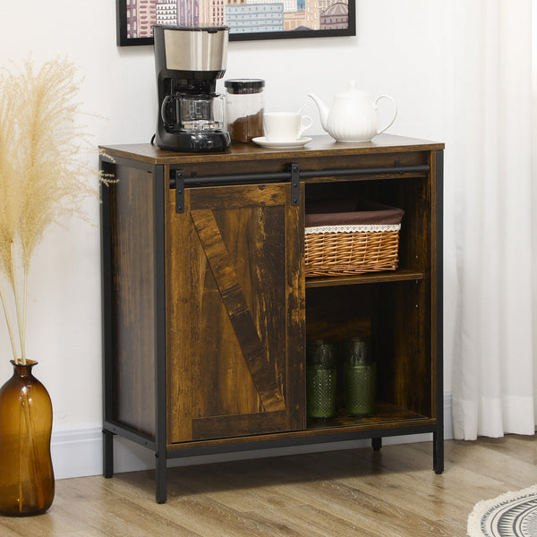 English Elm Homcom Farmhouse Buffet Cabinet With Sliding Barn Door, Adjustable Shelf & Rustic Metal Frame Storage W2225P217393