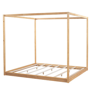 English Elm King Canopy Platform Bed with Support Legs, Sturdy Pine & MDF Slat Base for Cool, Fresh Mattress Natural WF309290AAM