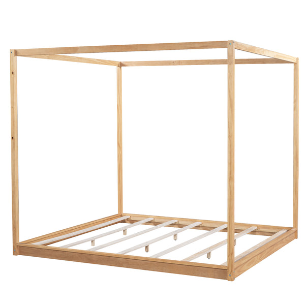 English Elm King Canopy Platform Bed with Support Legs, Sturdy Pine & MDF Slat Base for Cool, Fresh Mattress Natural WF309290AAM