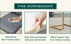 English Elm Table 5-Piece Set: Elegant 31.5-Inch Round Marble Dining Table With 4 Gray Pu Chairs & Gold Legs W1151S02493-GIGA