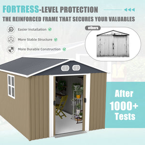 English Elm Campcraft 8x12 Outdoor Metal Storage Shed Lockable Weatherproof Backyard Tool House Brown W1598S00043