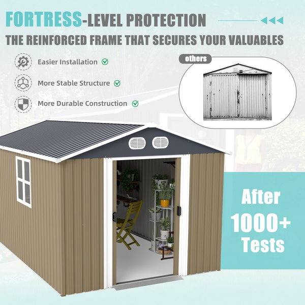 English Elm Campcraft 8x12 Outdoor Metal Storage Shed Lockable Weatherproof Backyard Tool House Brown W1598S00043
