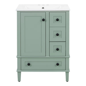 English Elm 24-inch Matte Bathroom Vanity Rubberwood Cabinet with Ceramic Sink and Soft-close Drawers Light Green N729P377516F
