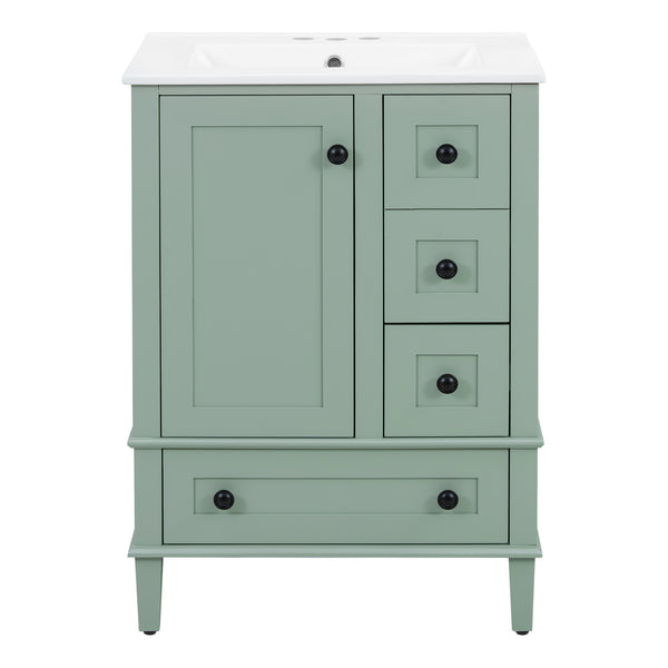 English Elm 24-inch Matte Bathroom Vanity Rubberwood Cabinet with Ceramic Sink and Soft-close Drawers Light Green N729P377516F