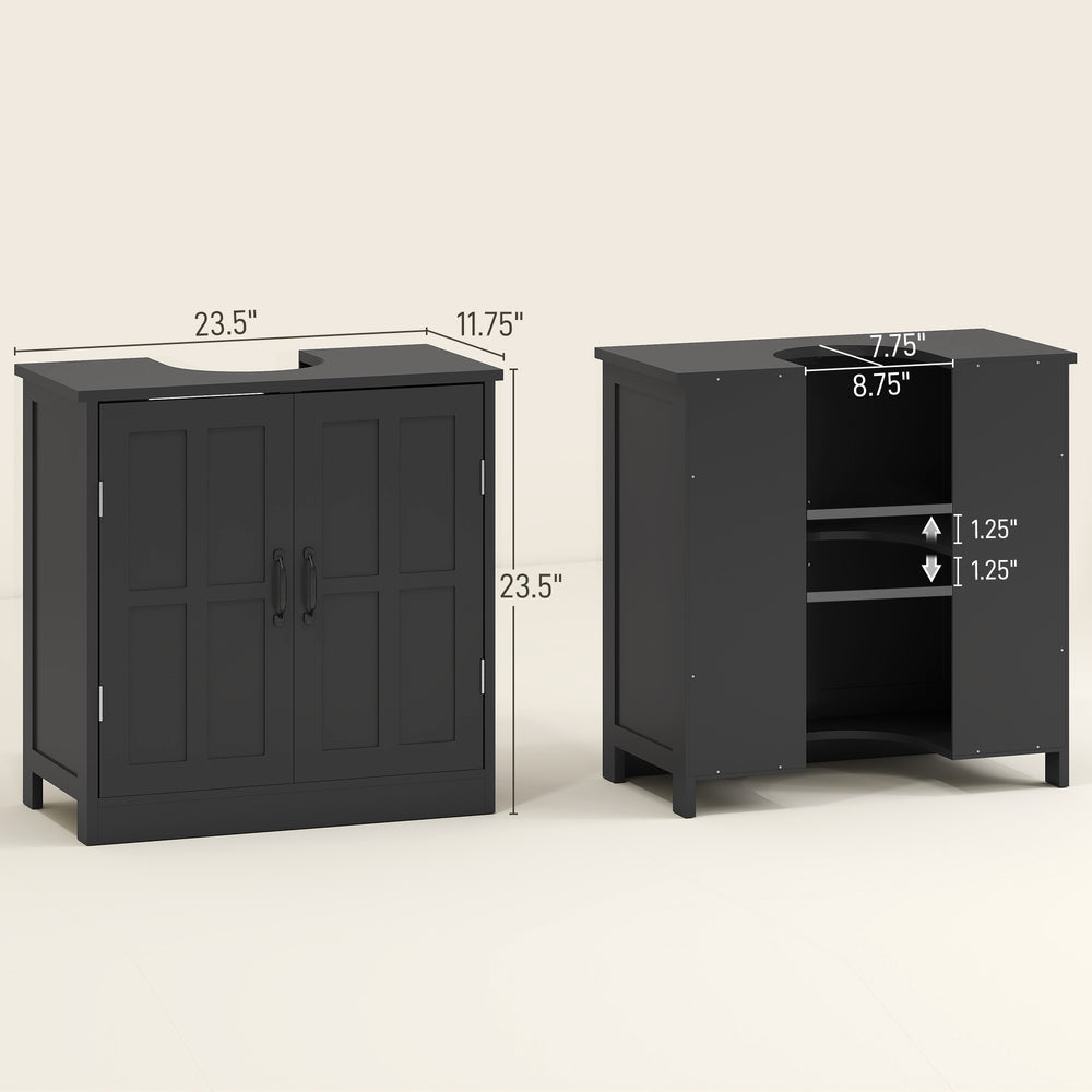 English Elm Bathroom Pedestal Sink Organizer Cabinet with Adjustable Shelf and Matte Black Finish T3971P390397