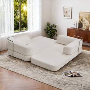 English Elm Floor Floor Couch Convertible 5-in-1 Corduroy Sofa Bed with Pillow-to-Blanket, Reinforced Frame Cream W3565P354961