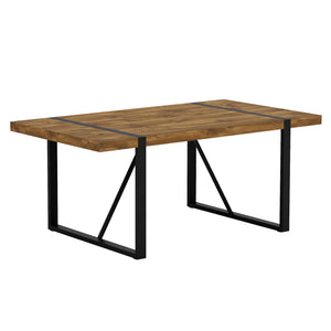 English Elm Rustic Industrial Wood Dining Table Seats Six with Powder Coated Black Metal Legs W1151P176379