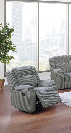 English Elm Sofa Smoke Fur-Like Corduroy 3PC Motion Set w Console & Manual Recliners — Plush Modern Comfort B011S01730