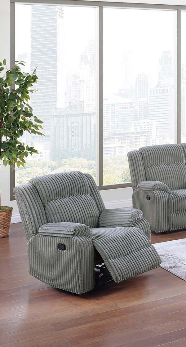 English Elm Sofa Smoke Fur-Like Corduroy 3PC Motion Set w Console & Manual Recliners — Plush Modern Comfort B011S01730