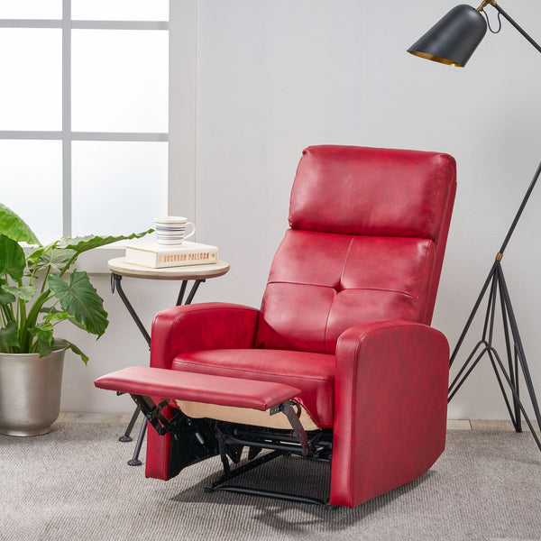 English Elm Christopher Knight Home® - RECLINER Plush PU Upholstered Push-Back Recliner with Contemporary Minimalist Design and Comfort Red 57575.00RED