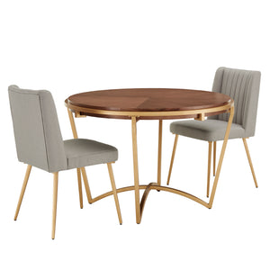 Homelegance By Top-Line Piper Natural Wood Finish Gold Metal Base 3 Piece Dining Set Light Grey Metal