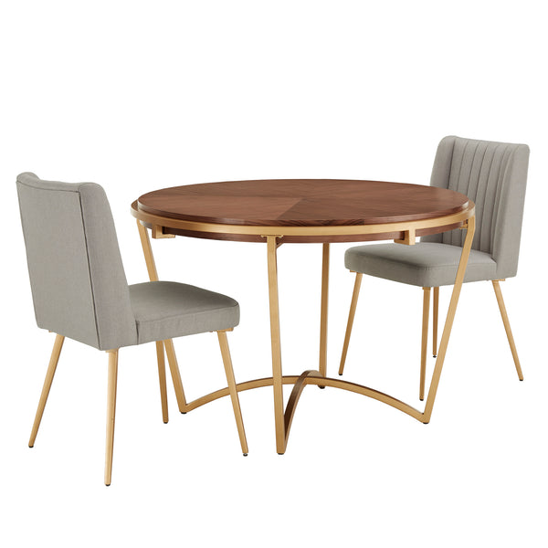 Homelegance By Top-Line Piper Natural Wood Finish Gold Metal Base 3 Piece Dining Set Light Grey Metal