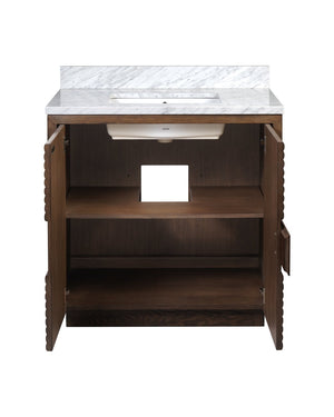 Currey & Company Morombe 36" Distressed Cocoa Marble Vanity With Rectangular Undermount Sink & Smart Storage Solutions Brown Oak Solids & Veneers ,Carrara Marble ,Vitreous China 3800-0012-currey-company