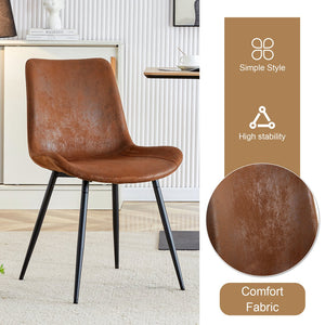 English Elm Table and Chair Set Industrial Walnut Six Seat Dining with Metal Frame Brown Fabric W1151S02436
