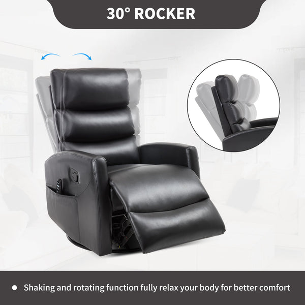 English Elm Heat Massage Rocker Swivel Recliner with 8 Vibrating Nodes Fabric Living Room Chair W3224P321856