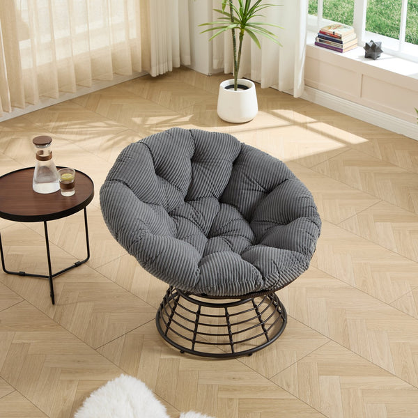 English Elm Comfortable Papasan Swivel Chair Pe Rattan Bowl Seat with Plush Corduroy Cushion W640P443552
