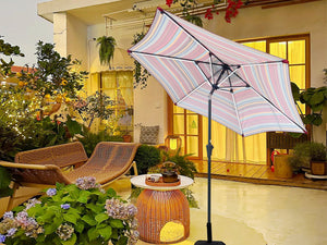 English Elm 9ft Solar Led Patio Umbrella Coastal Stripe Canopy with Uv Protection Crank Tilt Red Striped W656P403815