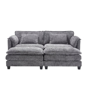 English Elm United Cozy Two-Seat Sofa With Chenille Fabric, Detachable Armrests, Footstools & Side Pockets W1568S00142-GIGA