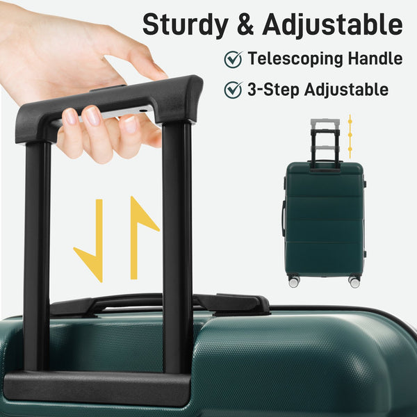 English Elm 6 Piece Hardshell Abs Travel Set with Spinner Wheels Combination Lock and Toiletry Bag Dark Green N732P391314M