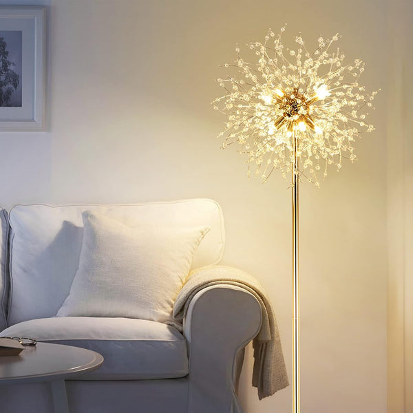 English Elm 69 inch Crystal Floor Lamp Gold Finish — 69" Modern K9 Crystal LED Standing Lamp with Foot Switch, Tall Decor W2738P185398