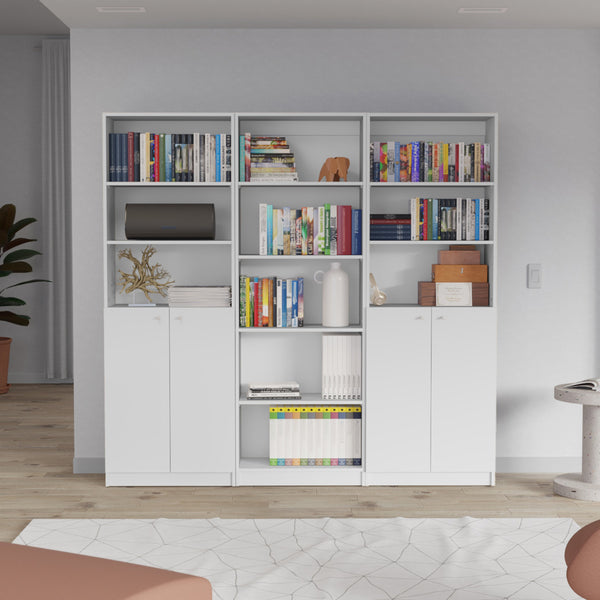 English Elm Arbor 3-Piece Bookcase Set with 11 Shelves and Dual Door Cabinets for Organized Living Space White 41 L x 28 W x 5 H B070S00300