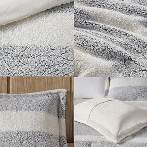 English Elm Twin Sherpa Comforter Set - Farmhouse Striped Sherpa, Oeko-Tex Softness, Reversible Mink, Machine Washable B035129371