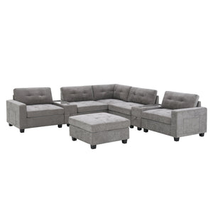 English Elm [new U-shaped Chenille Sectional Six Seat Tufted Couch with Usb Charging Storage Gray N723S1191E
