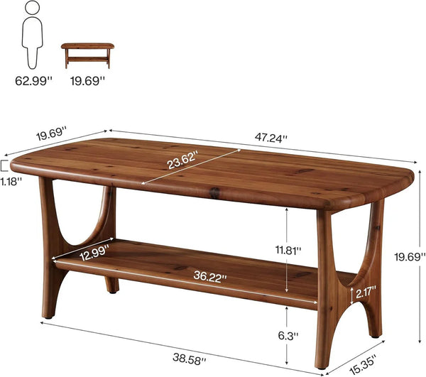 English Elm Spacious Two Tier Solid Wood Rectangular Coffee Table Mid Century Modern Living Room T3971P464477