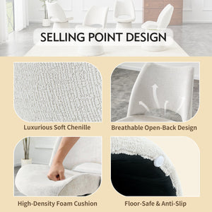 English Elm Modern Chenille Linen Accent Chair Sculptural Hollow Back Swivel Seat for Dining Vanity Off White W3493P452649