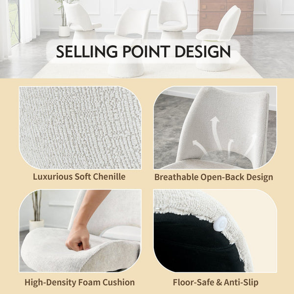 English Elm Modern Chenille Linen Accent Chair Sculptural Hollow Back Swivel Seat for Dining Vanity Off White W3493P452649