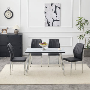 English Elm Table and Chair Set Marble Glass Top with Pu Seats Modern Dining for Apartments W1151S04645