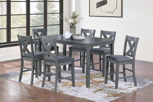 English Elm Modern 7-Piece Counter Height Dining Set Gray - 60" Table, Cushioned X-Cross Back Chairs, Nailhead Trim B011P370423